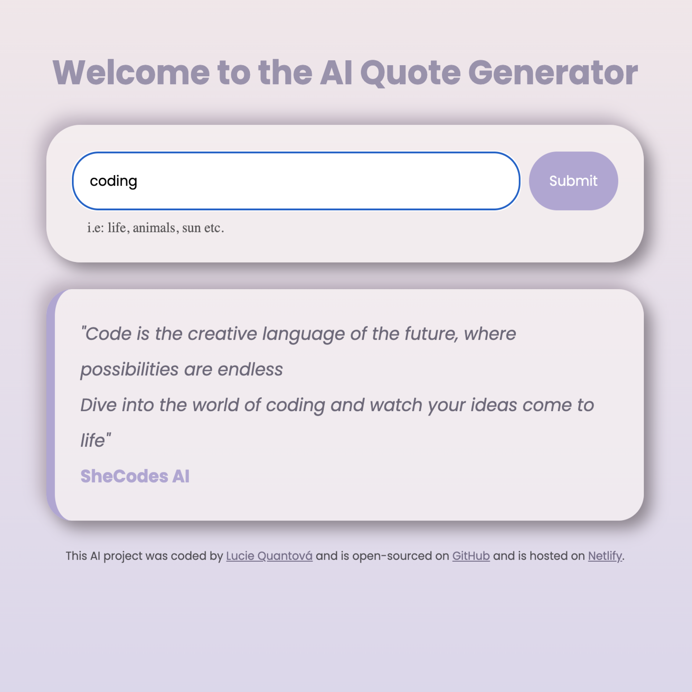 AI Quote generator preview